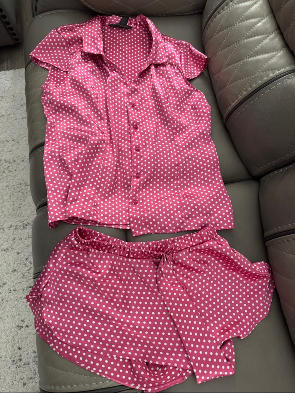 Victoria's Secret Pink & White Polka Dot Satin Short Pajama Set